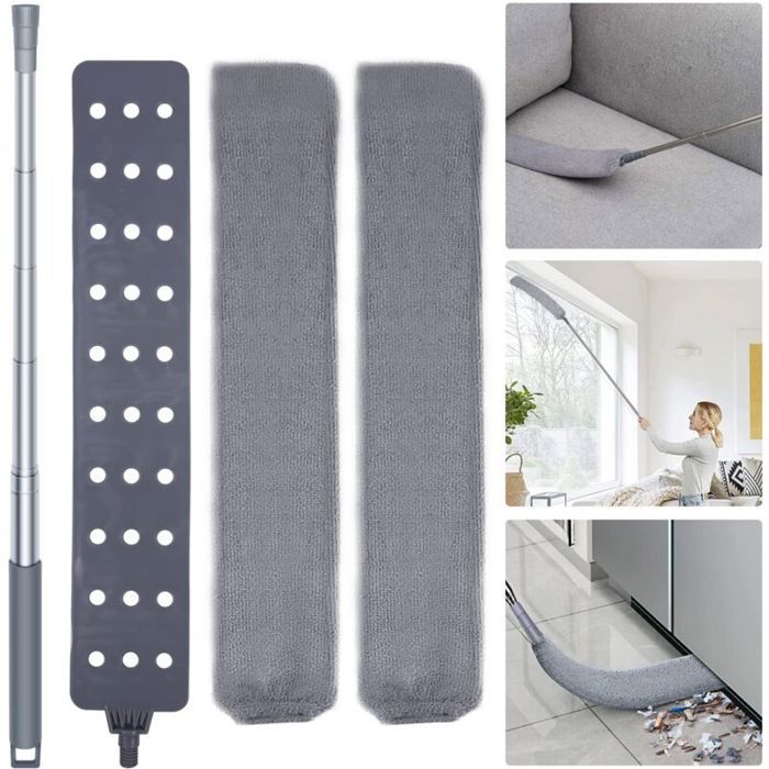 Cet outil de nettoyage extensible pour les recoins est fourni avec deux chiffons en microfibre pour enlever la poussière.