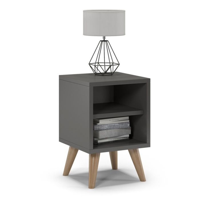 Table de chevet scandinave Oslo 30x30x45 cm 2 étagères coloris graphite meuble compact design minimaliste