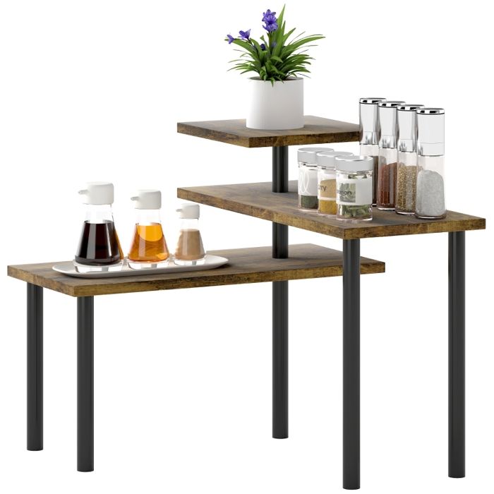 Étagère cuisine pivotante 3 niveaux bois métal rangement épices plan de travail style industriel
