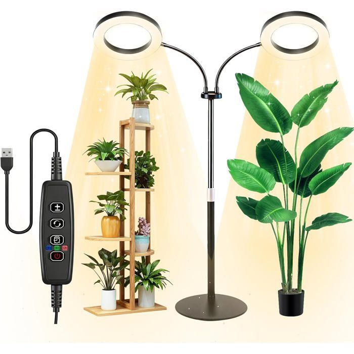 Lampe Horticole Led Spectre CompletLampe Plante Interieur avec SupportDeux Têtes Lampes de Croissance HorticolesLed Horticole