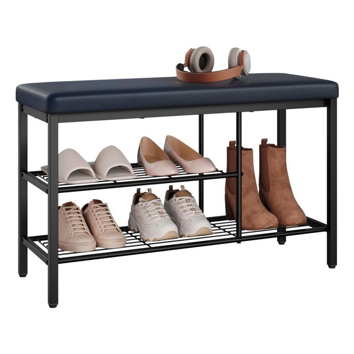 WOLTU Banc Chaussures Entrée Banc de Rangement à 3 Étagères pour Bottes et Chaussures en Similicuir et Métal 80x30x50 cm Noir WOLTU Banc Chaussures Entrée Banc de Rangement à 3 Étagères pour Bottes et Chaussures en Similicuir et Métal 80x30x50 cm Noir