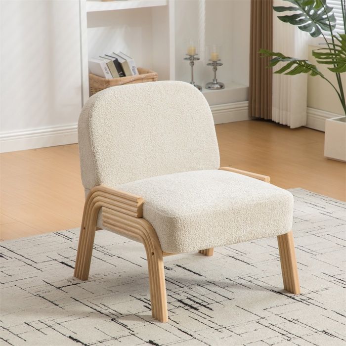 Chaise sans accoudoirs - Fauteuil de salon - Chaise dappoint - Pour petit espace - Pieds en Bois Massif - Beige