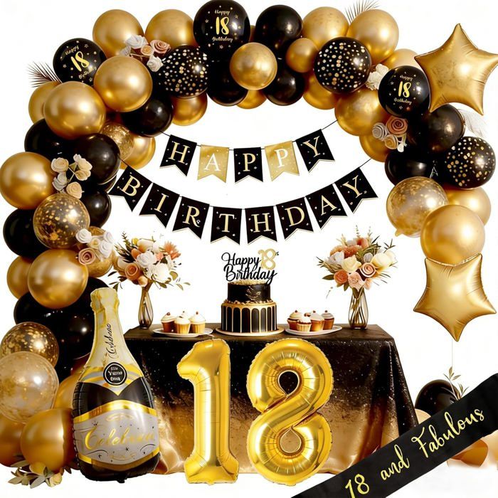 Décorations danniversaire 18 ans - Ballons pour arche or et noir - Pour garçons filles hommes et femmes fête danniversaire