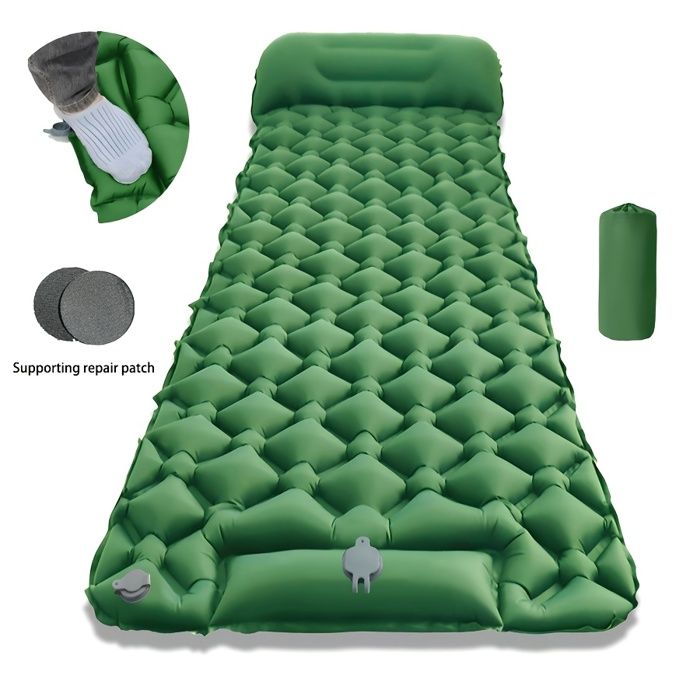 Ce matelas de couchage gonflable pour une personne conçu pour lextérieur est léger portable pliable et résistant à lhumidité.