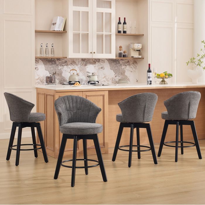 Chaises de bar modernes avec accoudoirs tissu rembourré et repose-pieds comptoir/îlot de cuisine Lot de 2 Gris