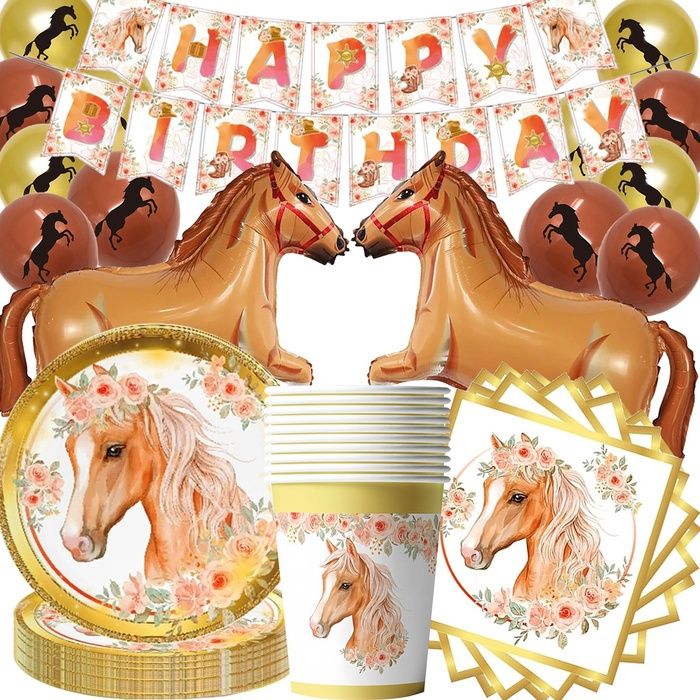 Kit de décoration pour fête danniversaire - Chevaux - Vaisselle de fête - Accessoires de fête - Ensemble de papil BALLON DECORATIF