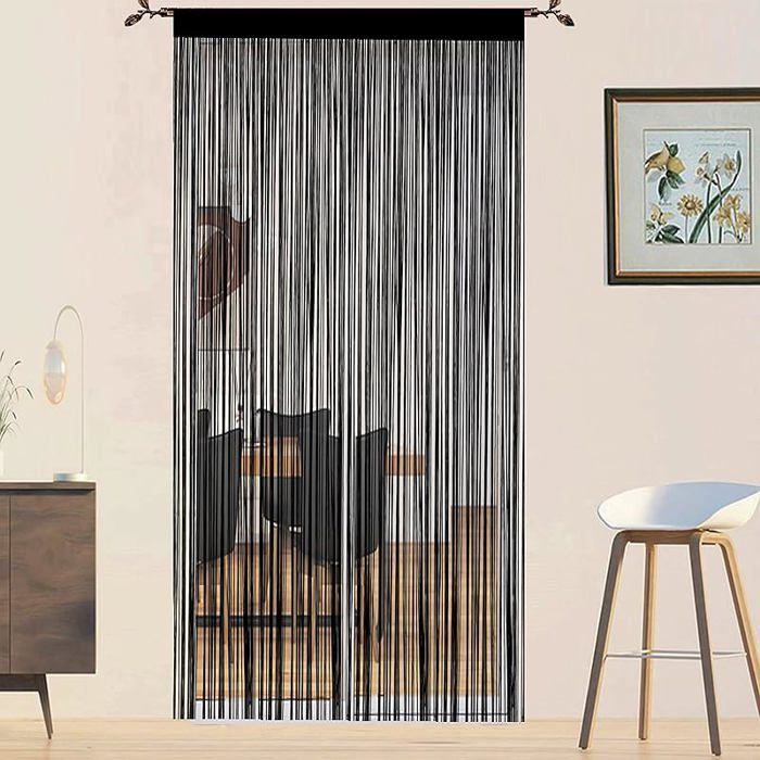 Rideau Fil Rideau Porte Fenetre Rideau Anti Mouches pour Porte Exterieur Moustiquaire Noir 90L X 200H cm (1 Panneaux)