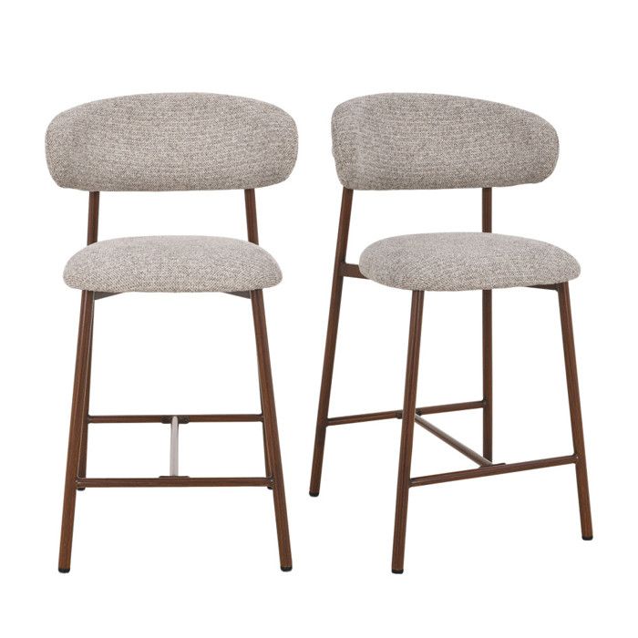 Draco - Lot de 2 chaises de bar en tissu pieds effet bois foncé H65cm - Marron chiné Draco - Lot de 2 chaises de bar en tissu pieds effet bois foncé H65cm - Marron chiné