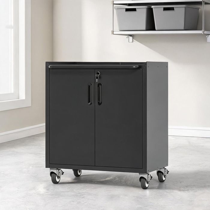 Armoire de rangement en métal deep black avec roulettes 75 × 42 × 88 cm pour garage bureau ou atelier