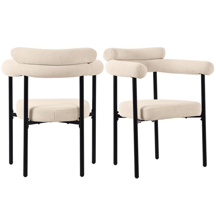 Chaises de salle à manger lot de 2 avec dossier ergonomique - MEUNIQ - assise large tissu effet daim métal - beige