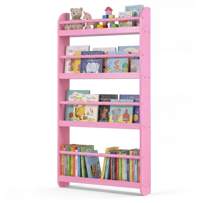 Bibliothèque Murale Enfant-COSTWAY- Étagère de Rangement Ranger des Livres 4 Niveaux Jouets en Bois MDF 3+ Ans 56x12x107cm Rose Bibliothèque Murale Enfant-COSTWAY- Étagère de Rangement Ranger des Livres 4 Niveaux Jouets en Bois MDF 3+ Ans 56x12x107cm Rose