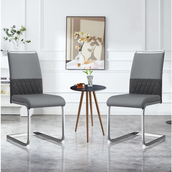 HOMVRA Lot de 2 chaises de salle à manger grises dossier haut rembourré simili cuir et tissu effet lin