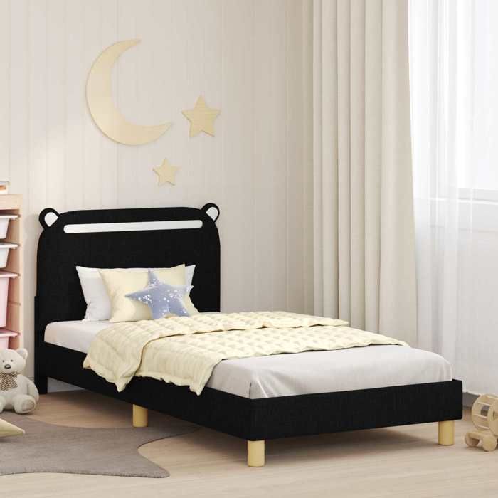 BONNEVIE - 1parcel - Cadre de lit pour enfants - Lit garçon/fille - Lit chambre - avec tête de lit Noir 90 x 200 cm - meuble de lit