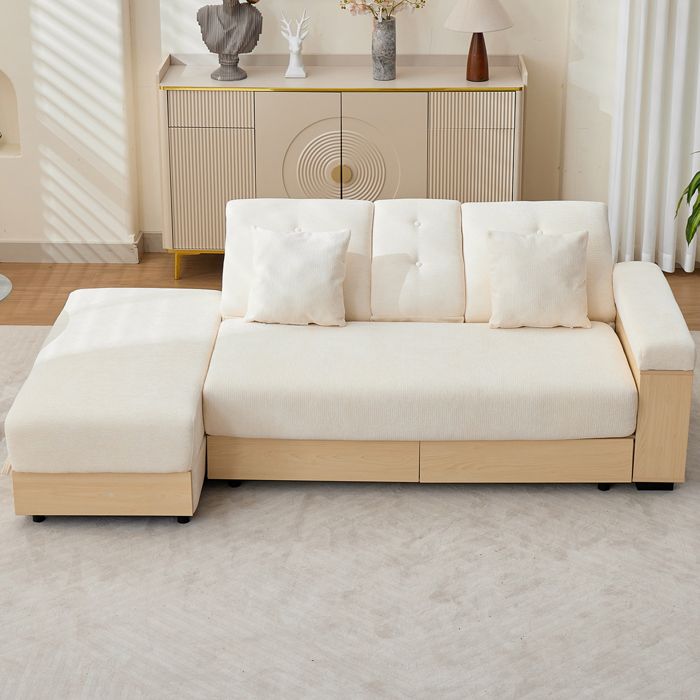 ROVRYN canapé convertible 3 places 217 cm avec rangement 2 tiroirs tissu chenille beige