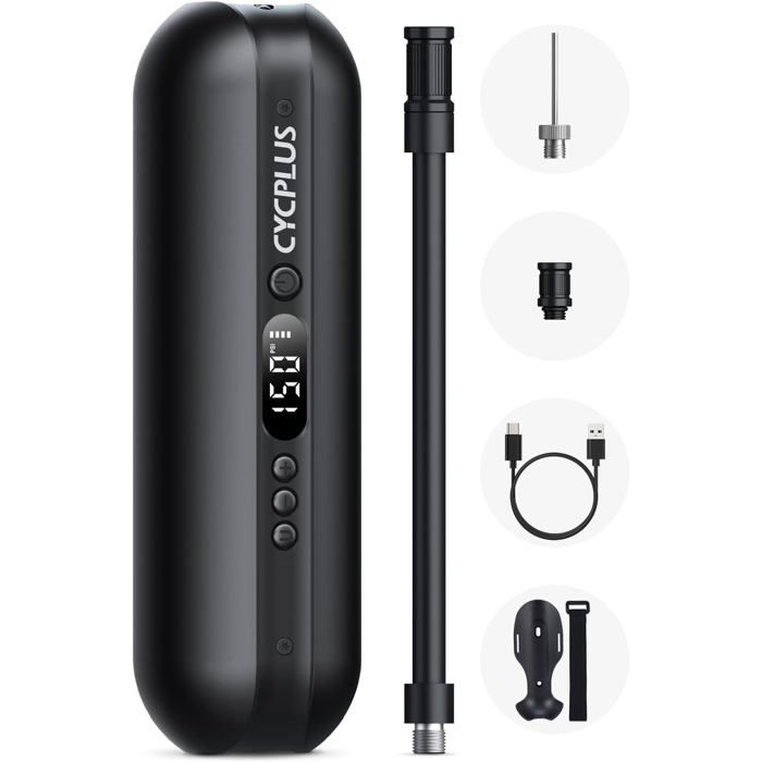 Pompe à Vélo électrique 150psiPompe Velo ElectriqueMini CompresseurGonfleur Velo Portable Banque de Puissance A2 Blanc Noir