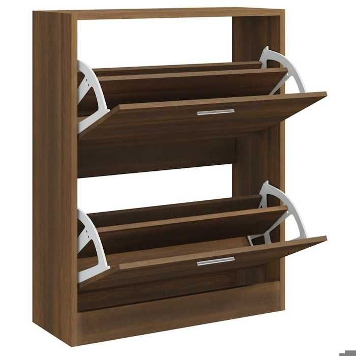 4554 Armoire à Chaussures Chêne Marron 63 x 24 x 81 cm en bois dingénierie avec 2 tiroirs pour Entrée et Dressing