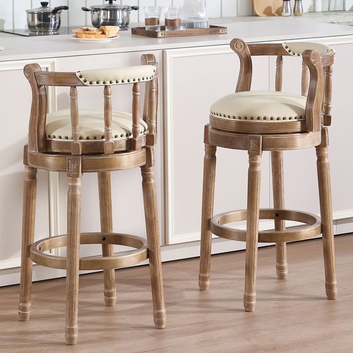 Chaise de bar - WESTYLE - Cow Top - Cuir vache marron - Bois massif ivoire - Pivotante 360°