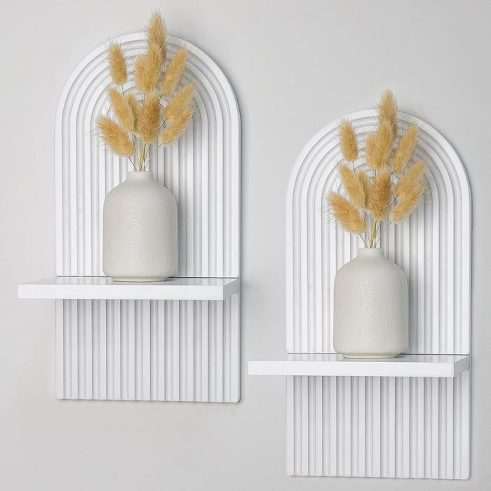 Lot de 2 étagères murales arche arc-en-ciel bohème blanc – rangement cuisine chambre salle de bain salon – décoration murale