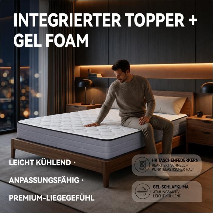 Matelas à ressorts ensachés Deluxe 90x200 cm-Certifié OEKO‑TEX-Housse en Lyocell