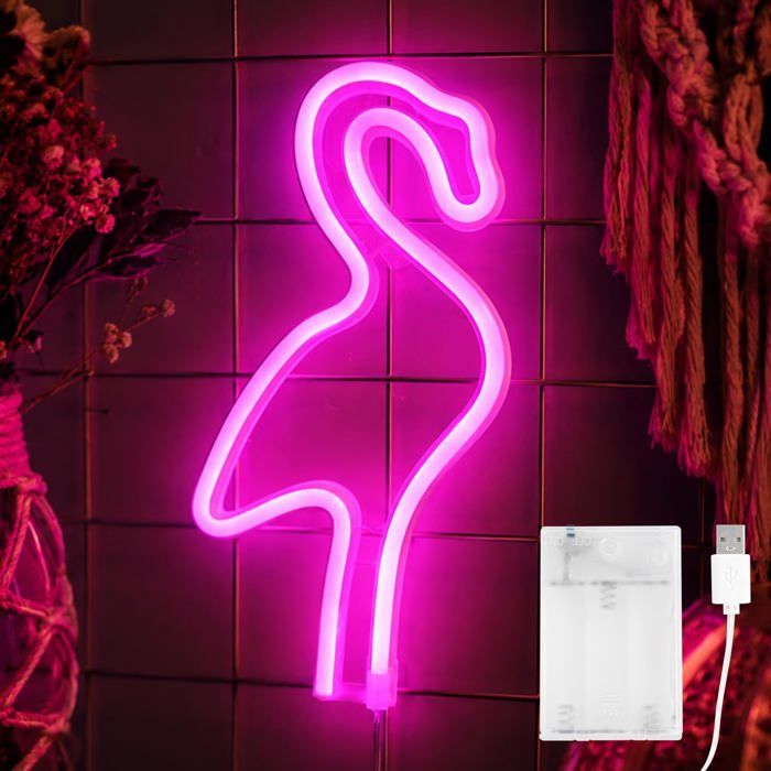 Lampe néon LED flamant rose piles/USB chambre salon fête Noël mariage décoration intérieure Aucuneary