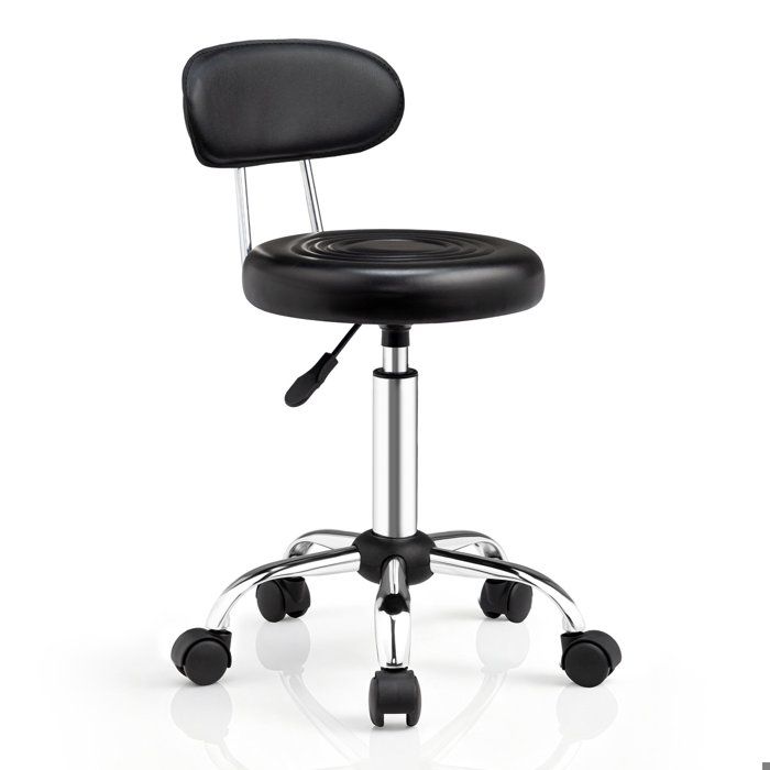 Tabouret roulettes avec Dossier - VINGLI - Tabouret de Bureau Rotation à 360° - Hauteur Réglable 69-84 cm - PU - Noir
