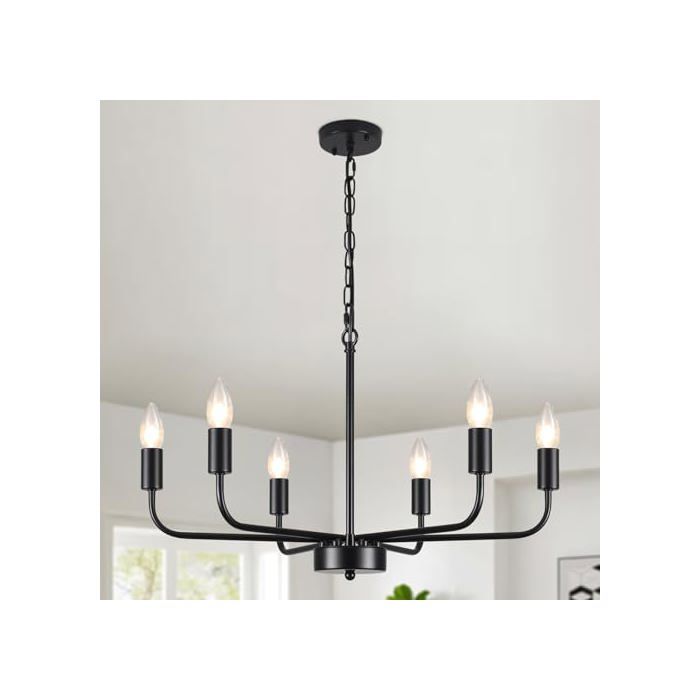 Lustre - GENERIQUE - 6 Lumières - Vintage - Hauteur réglable 45-190 cm - Métal noir E14
