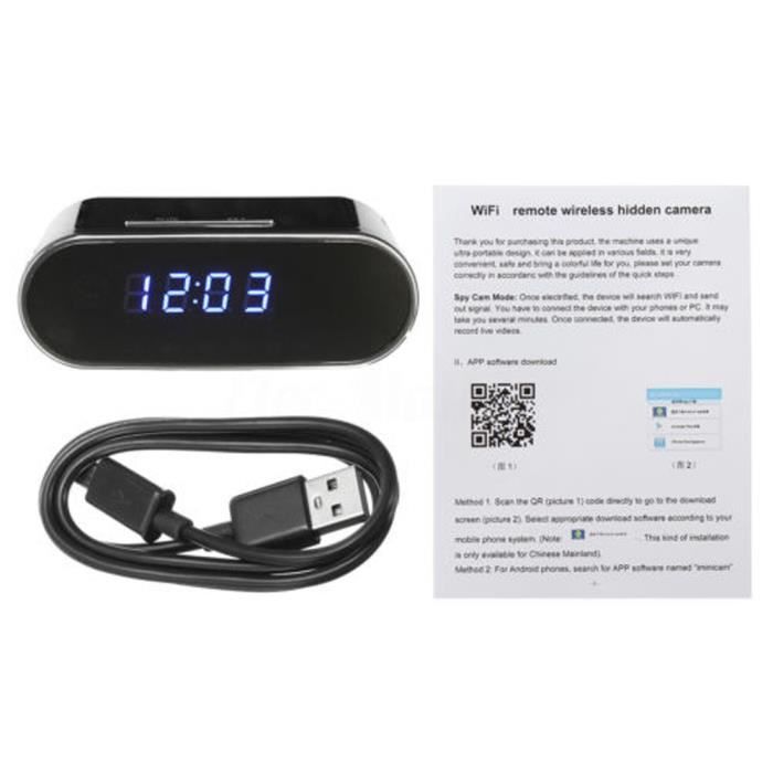 Réveil Matin Caché Mini Caméra Sans Fil Détecteur Mouvement Full HD 1080p Wifi Vision Nocturne