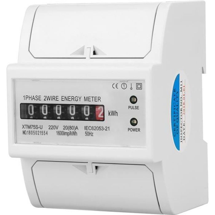 80 Eatbuy 220V 5 A numérique monophasé 2 Fils 2P DIN-Rail Compteur électrique Outil de Compteur KWh électronique
