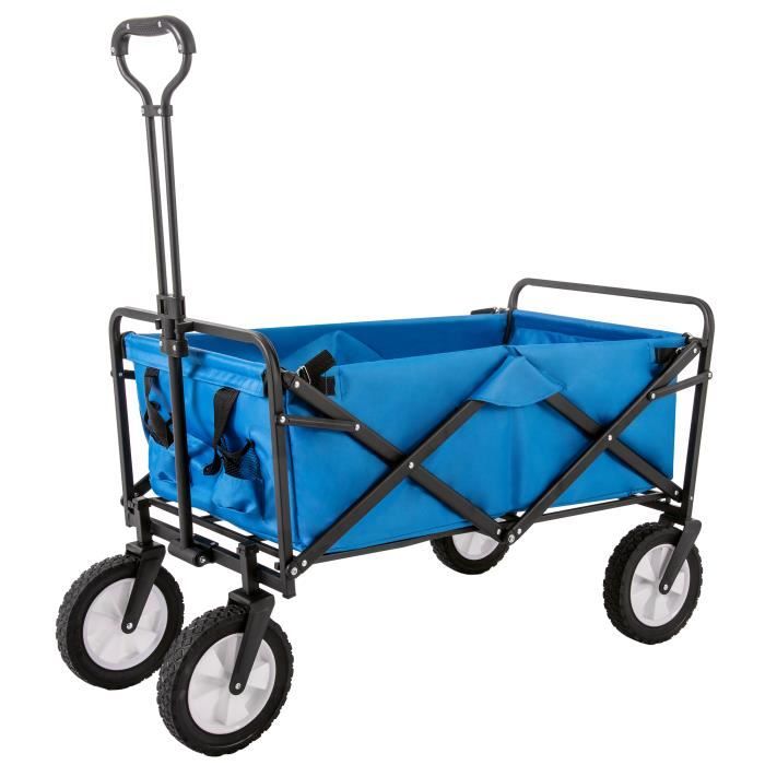 BROUETTE - Chariot de jardin pliable en maille sac en tissu, rotation de la roue avant à 360 degrés, capacité 100 kg - Bleu