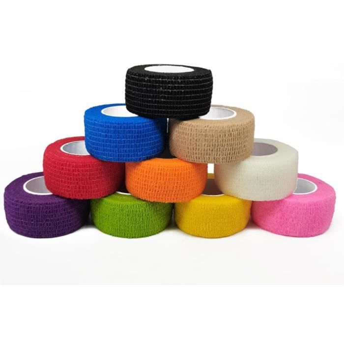 Bandage Autoadhésif ANAMPION 5cm X 4.5m - 12 Rouleaux Noir - Pour Sport Et Animaux