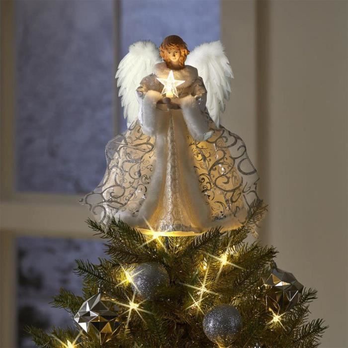 Topper Ange Lumineux Pour Sapin De Noël - 20cm Avec Ailes En Plumes - Décoration Sommet