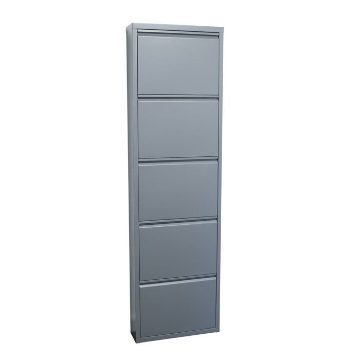 Pisa Armoire à chaussures à 5 rabats/portes en métal gris. Livré entièrement monté. Pisa Armoire à chaussures à 5 rabats/portes en métal gris. Livré entièrement monté.