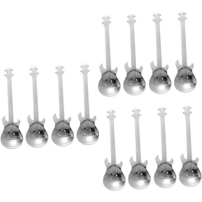 4 Cuillères à Café En Forme De Guitare En Inox - Idéal Pour Mélanger Thé, Café, Cocktails - Design Musical Déco
