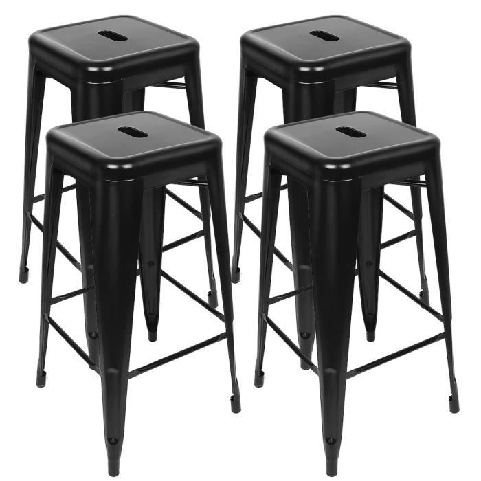 Lot de 4 Tabourets de Bar Industriels Empilables en Métal - Noir