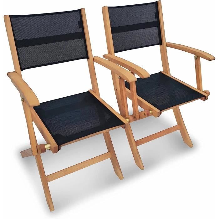 Fauteuils de Jardin en Bois et textilène Almeria Noir 2 fauteuils ...
