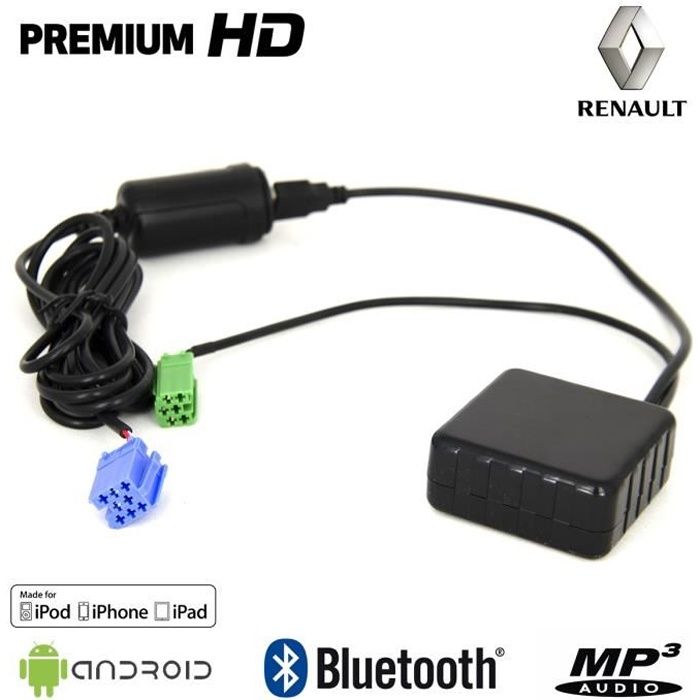 CÂBLE PREMIUM BLUETOOTH AUXILIAIRE MP3 AUTORADIOS D'ORIGINE RENAULT UPDATE LIST.