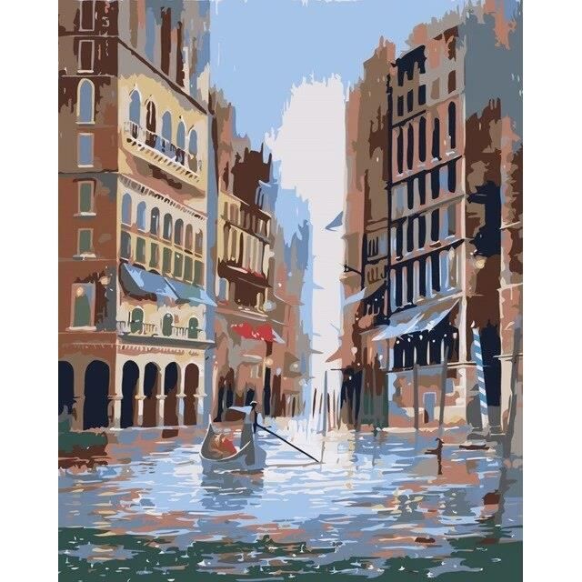 Peinture Par Numéro Figured'Art Avec Cadre - Ruelle Et 2 CV - Kit De Loisir Créatif DIY Numéro D'Art Complet - 40x50cm Toile Tendue Sur Châssis