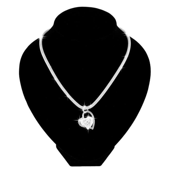 Collier Cœur Argent 925 Pour Femme - Pendentif Amour, Chaîne Forçat 40+5 Cm - Cadeau Saint-Valentin, Anniversaire - 11