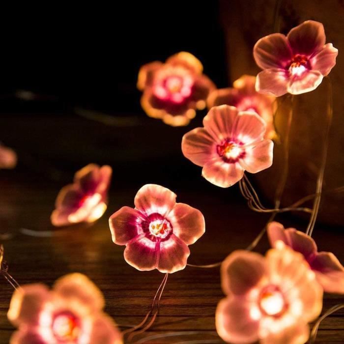 Guirlande Lumières LED Sakura - Chaîne de Fleurs de Cerisier - Rose - Taille Appropriée - Conception Sûre
