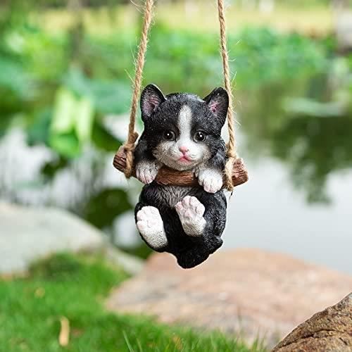 Statue de chat en résine à énergie solaire, décoration d'extérieur
