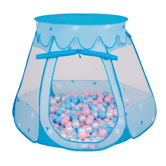 Selonis Tente 105X90cm-100 Balles Plastiques Château Piscine À Balles Pour Enfants, Bleu: Babyblue-Rose Poudré-Perle
