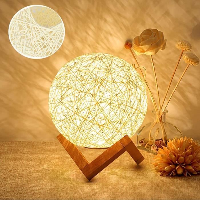 Veilleuse bébéLampe de chevetVeilleuse LED Lampe de Chevet Lampe dAmbiance de Chambre en Rotin et Bois USB Rechargeable