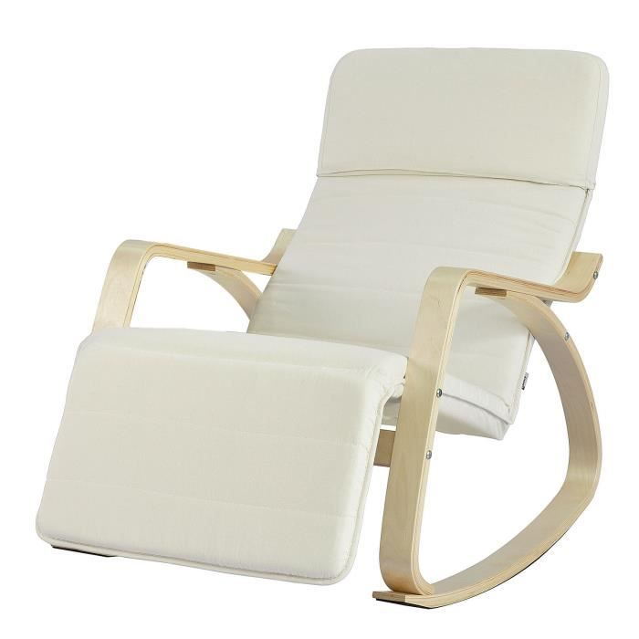 sobuy® fst16-w fauteuil à bascule avec repose-pied réglable design rocking chair fauteuil relax bouleau flexible