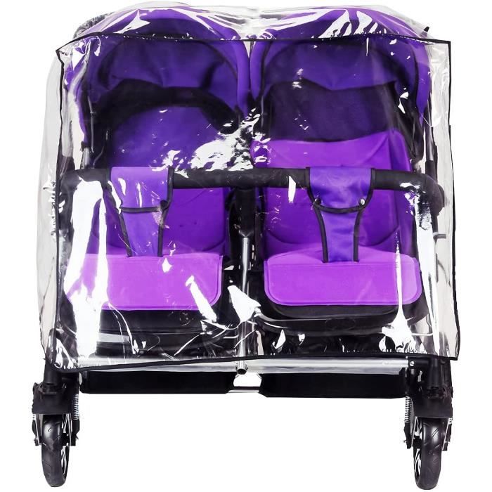 Housse De Pluie Universelle Pour Poussette Double – Taille M/L – EVA Imperméable Transparent – Fenêtres D'aération – Protection Complète