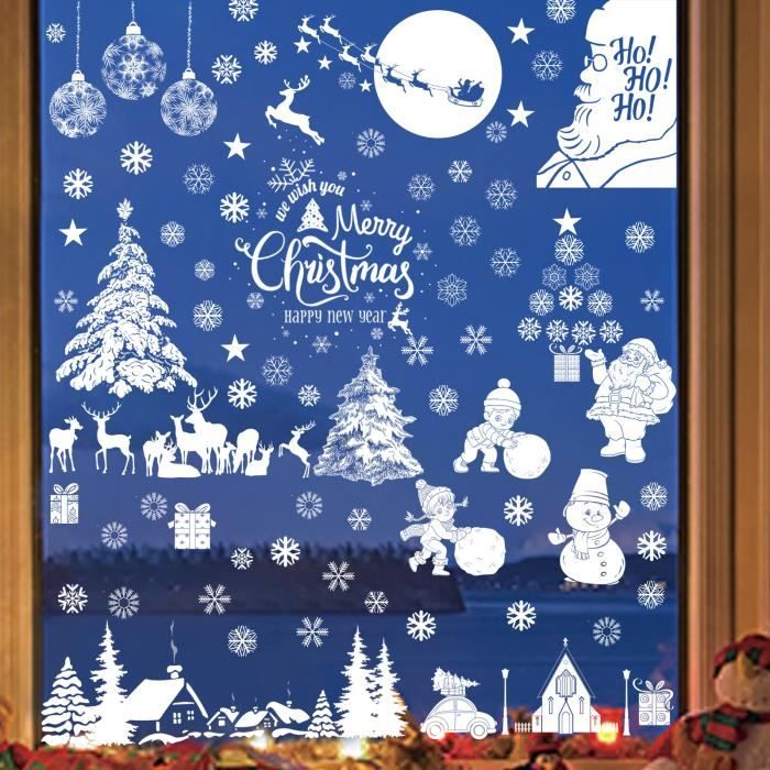 Lot De 244 Autocollants Fenêtre Noël En PVC Réutilisables - Décorations Hivernales Blanches - Adhésif Double Face Sans Résidu