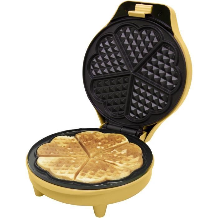 Bestron Gaufrier pour gaufres classiques en forme de cœur Machine à gaufres avec revêtement anti adhésif pour gaufres en forme de cœur Design rétro 700 Watts Couleur: jaune ASW217V - vue 2