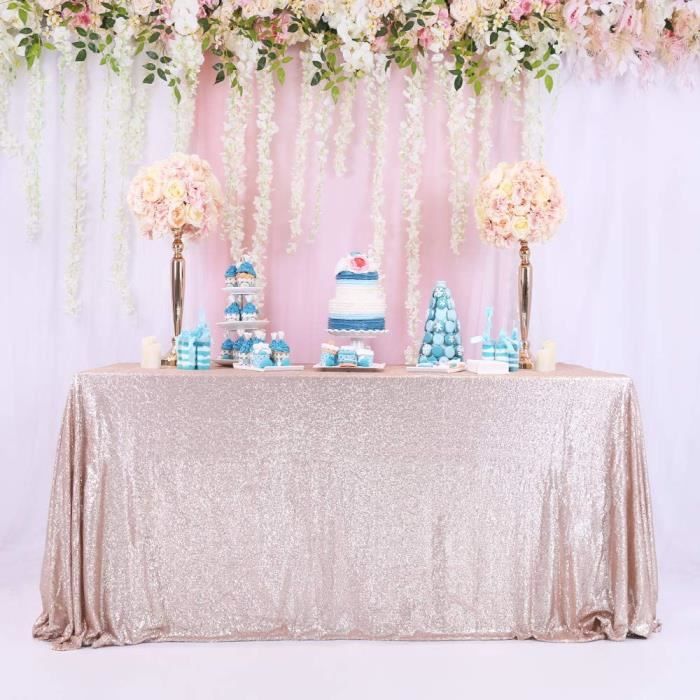 Bigood Paillettes Etincelant Nappe De Table Rectangle Decoration Banquet Anniversaire Rose Or 300 300cm Cdiscount Maison