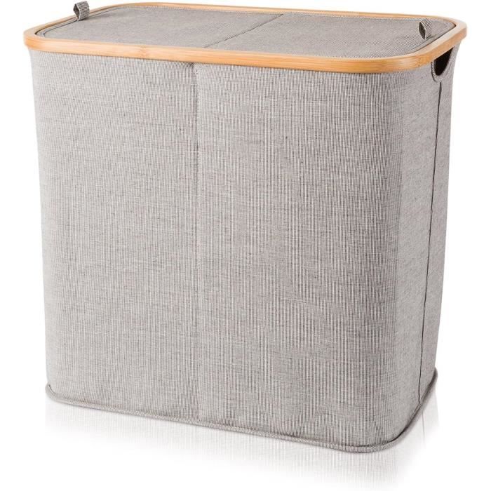 Bamboo Commode À Linge En Deux Parties Accessoires De Bain, Bambou Avec Toile, Gris[u1178 ...