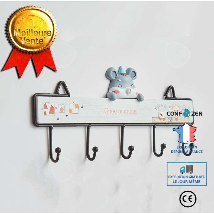 Tinkber 2 Pcs Patères Murales Écureuil Cartoon – Crochets Clés Créatifs Gris + Marron, Charge 1.5kg