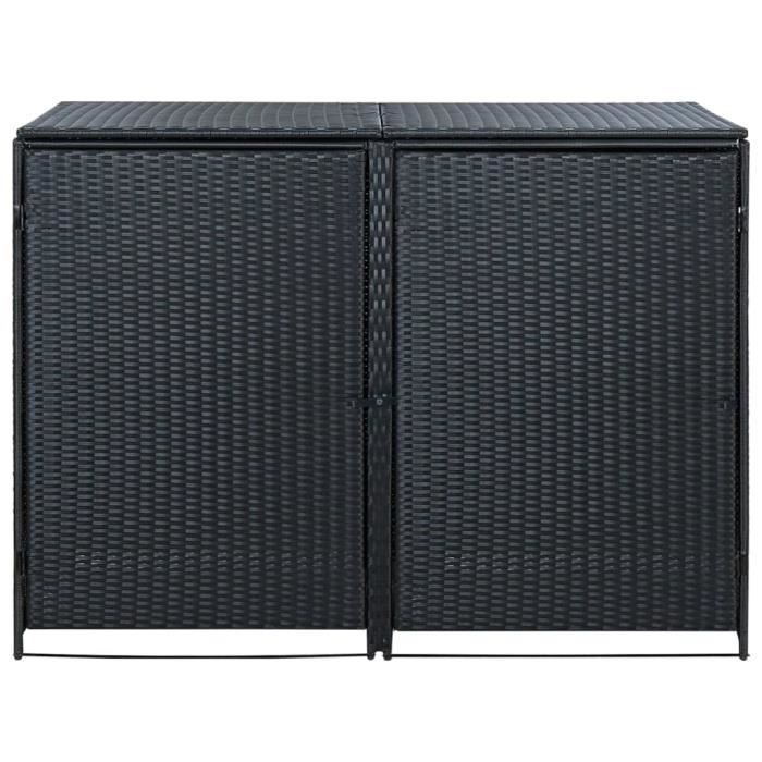 Abris pour poubelle - DUOKON - Résine tressée - Noir - 148x80x111 cm - Double portes